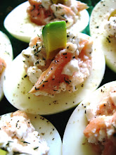 grilled salmon "devil" eggs