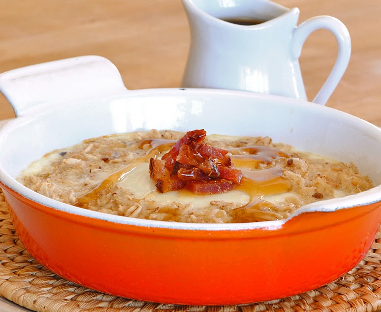 JULES FOOD... OATMEAL EGG BAKE w/BACON AND MAPLE SYRUP