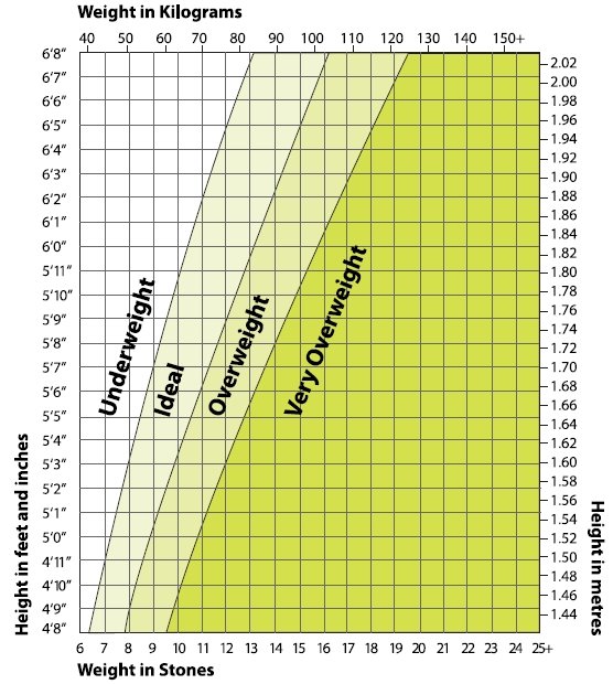 hight and weight chart for women. BMI Weight/Height Chart.