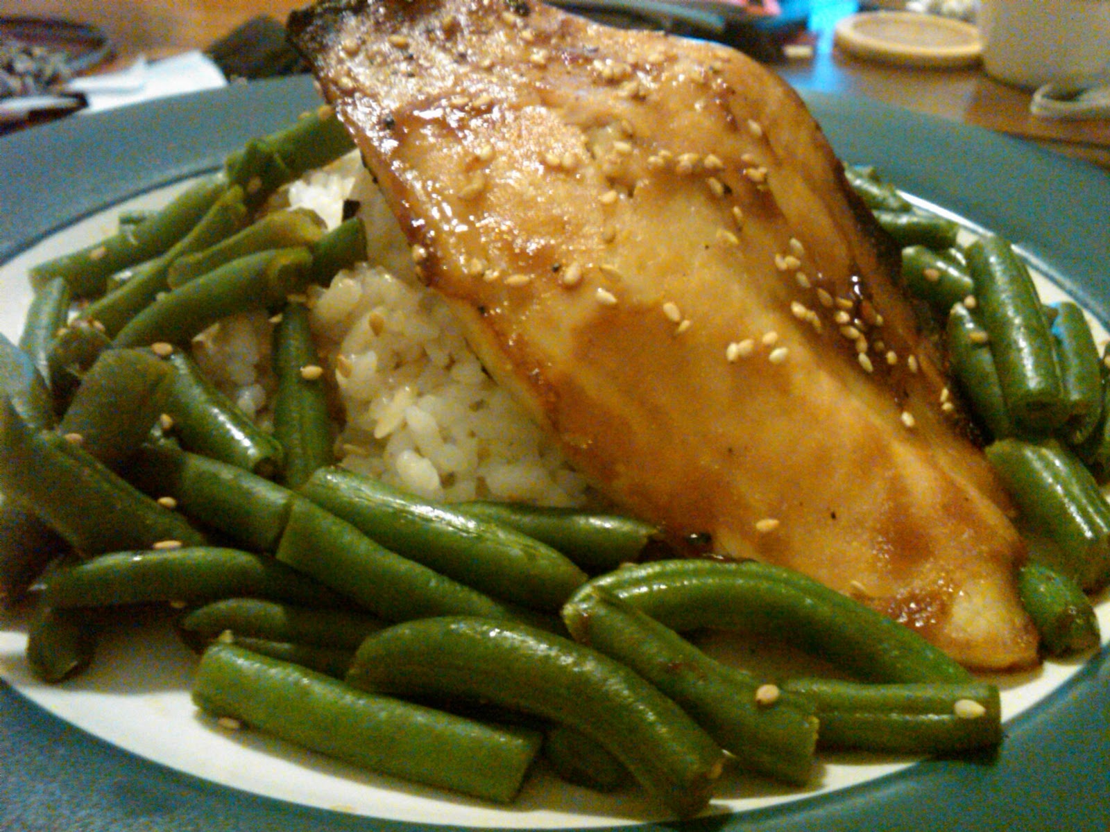 Legally Delicious Teriyaki Tilapia with Sticky Rice and Tamari Green Beans