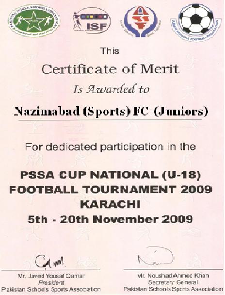 PSSA CUP Participation Certificate