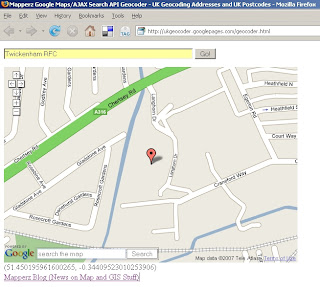 UK Geocoder Points Of Interest - Twickerham RFC UK Geocoder Points Of Interest - Twickerham RFC