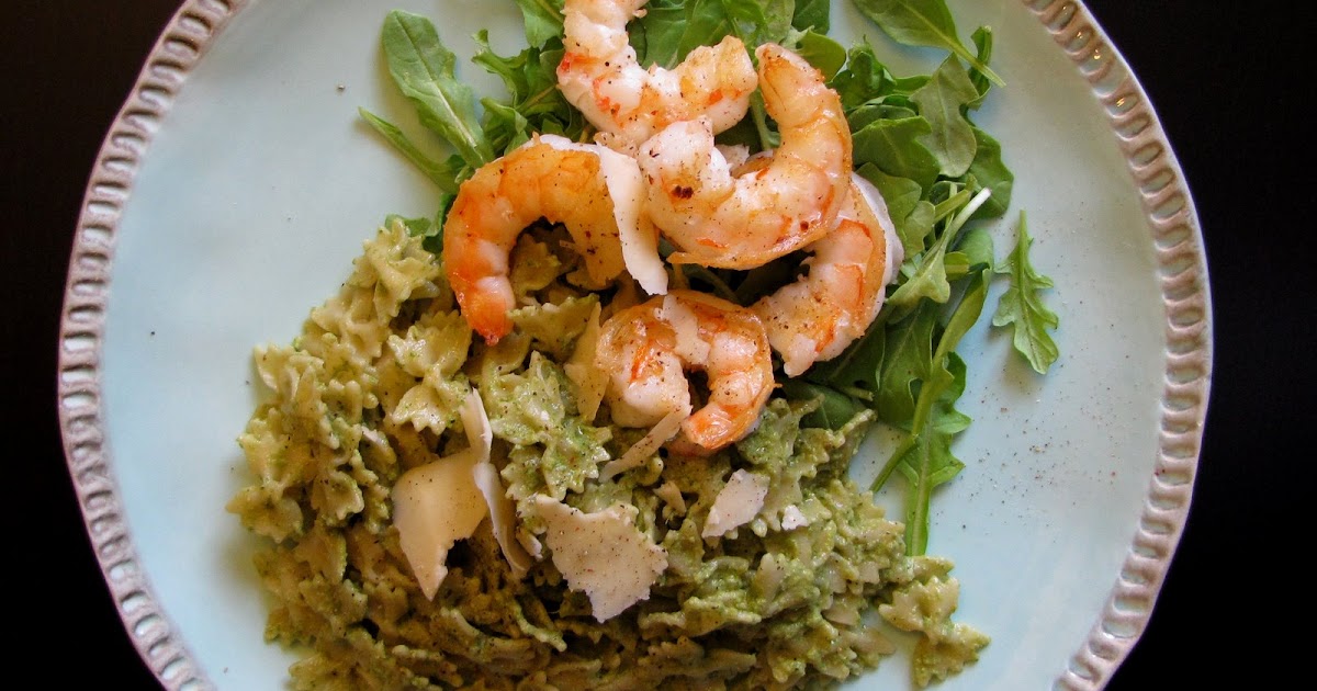 The Hungry Masses Arugula and Mint Pesto wtih Spicy Seared Shrimp