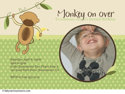 Monkey Photo Birthday Invitations - with babycardexpressions.com original monkey artwork