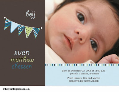 adorable pennant photo baby birth announcement by baby card expressions