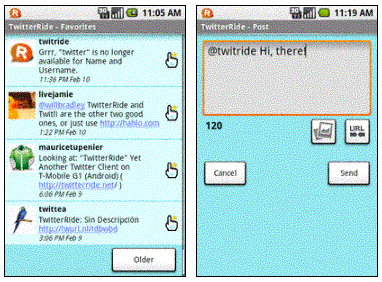 TwitterRide T Mobile G1 Android Twitter client screenshot BlogPandit