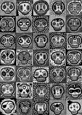 35 Dibujos de calaveras (4x4 cm), realizados en tinta china sobre ...