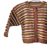 handknit baby sweater red brown green