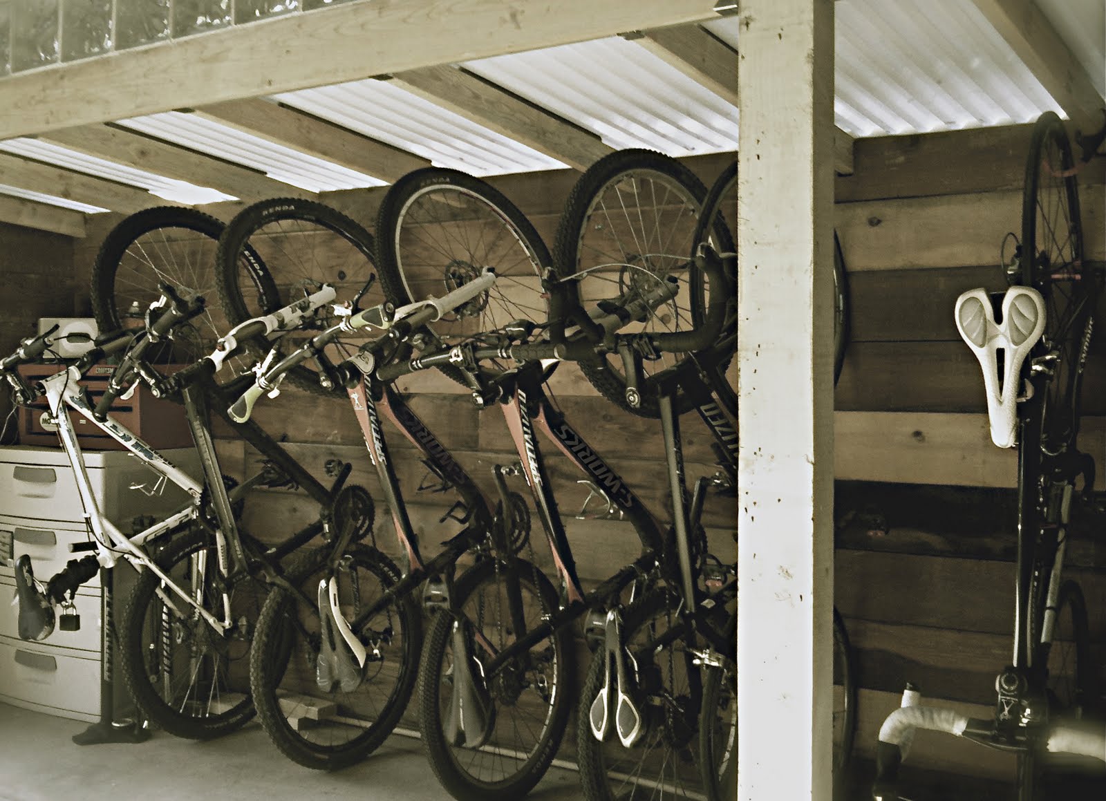 hanging bikes in shed