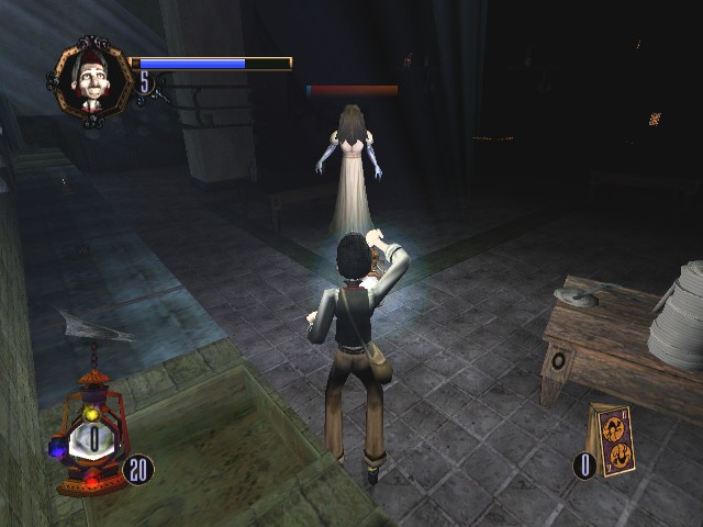 A creepy faceless ghost appears in the Haunted Mansion GameCube game kitchen scene.