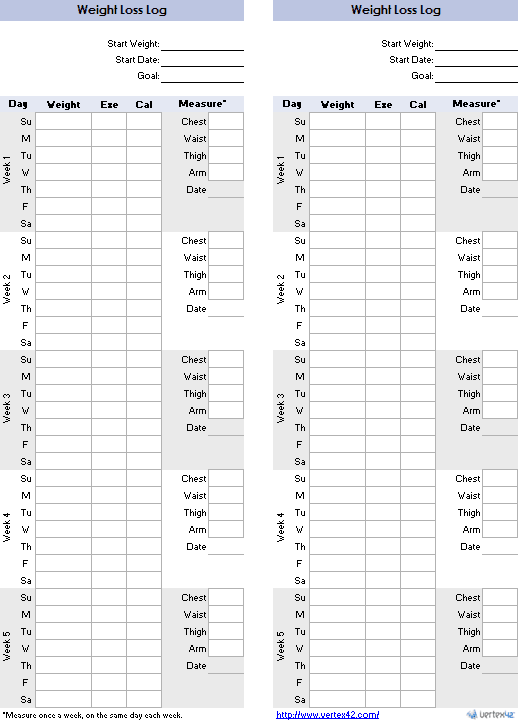 Printable Charts For Recording Weight Loss