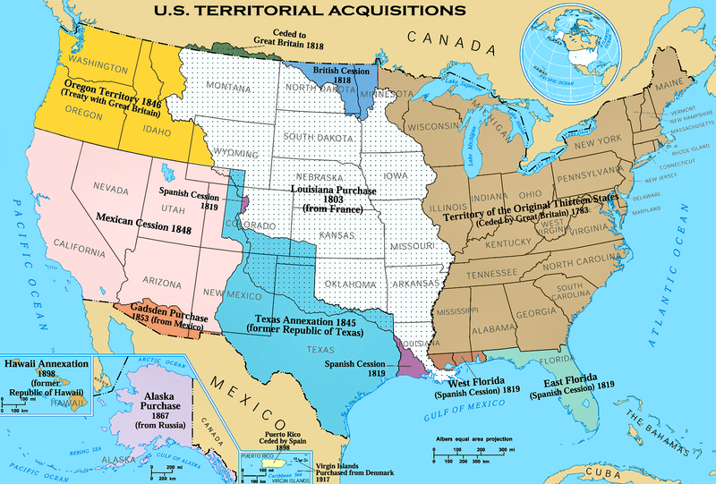Map of the United States Showing the Louisiana Purchase of 1803 and also the