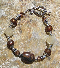 Faceted Brown Pearl and Jade Flower Bracelet