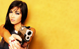 Lisa Fleming Playing With Her Gun Brunette Babe Pistol HD Wallpaper