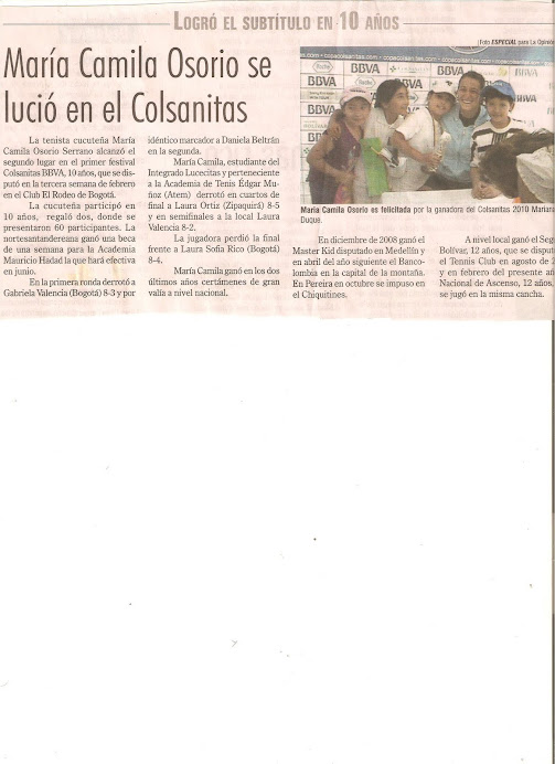 Torneo COLSANITAS de Bogotá- Periódico La Opinión
