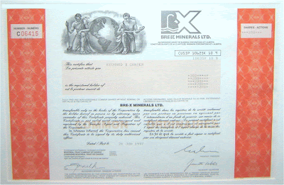bre-x stock certificate