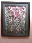 PINK roses-collage-style mixed with acrylic on canvas,using paper ribbon