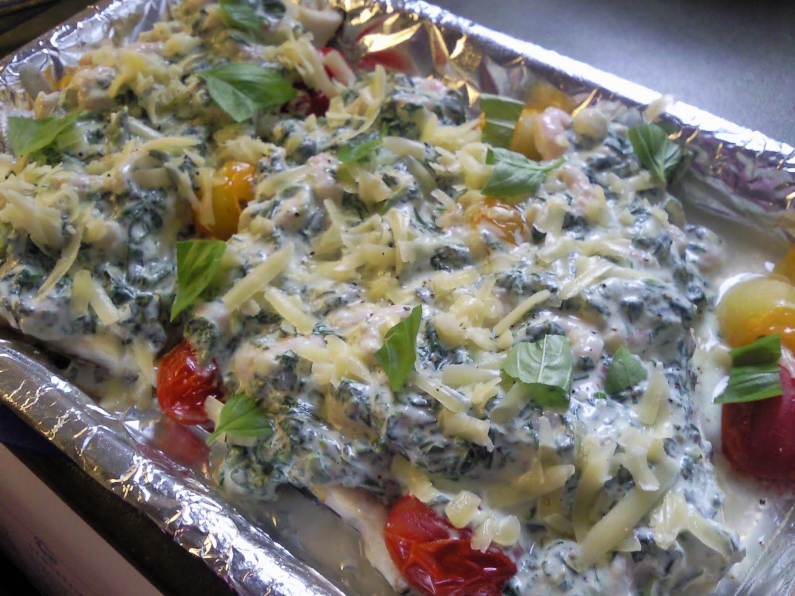 Anne's Kitchen Baked Haddock with a creamy Spinach & Prawn sauce