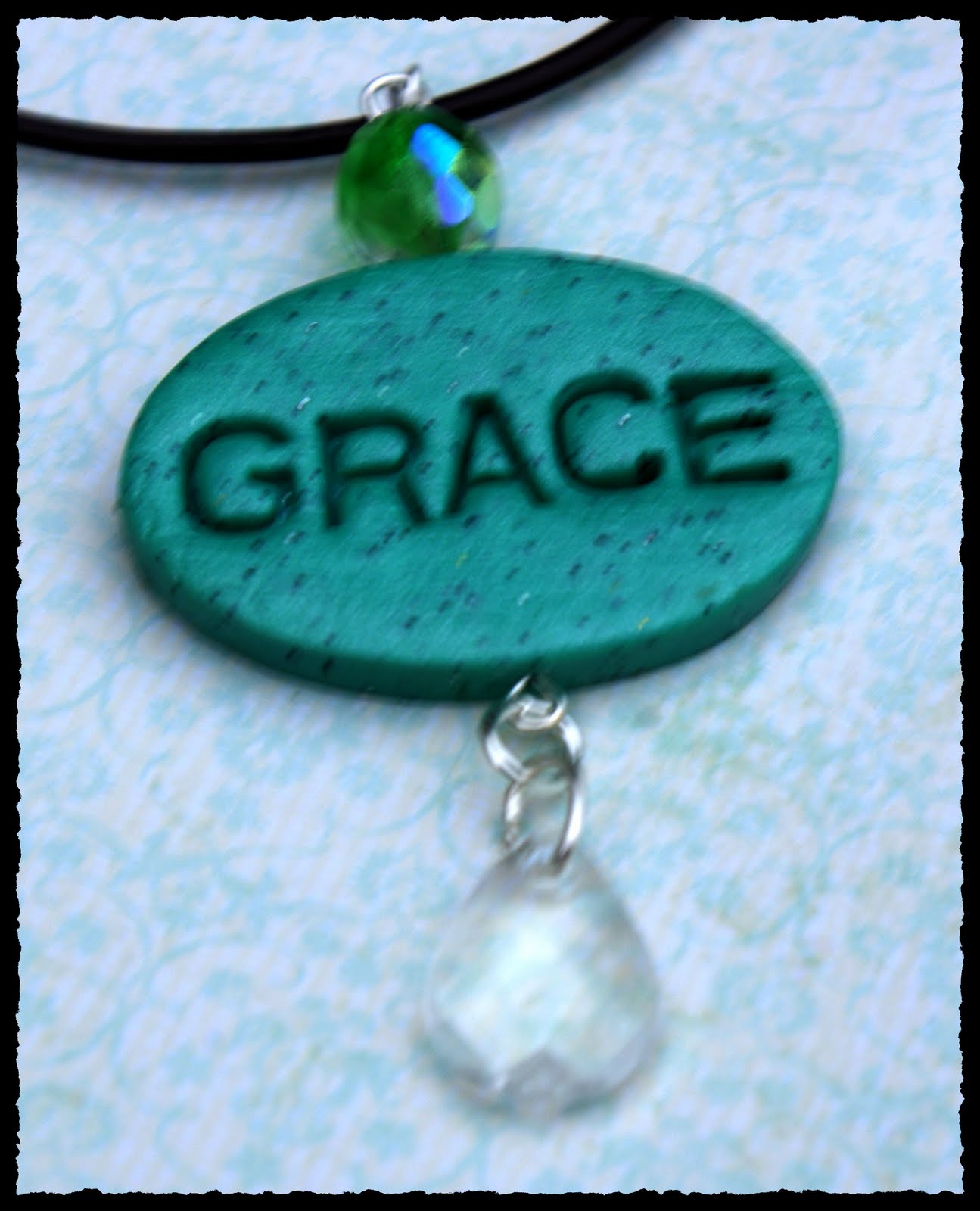 Polymer Clay Day 38 Aqua Granite Bead Embellished Grace Pendant
