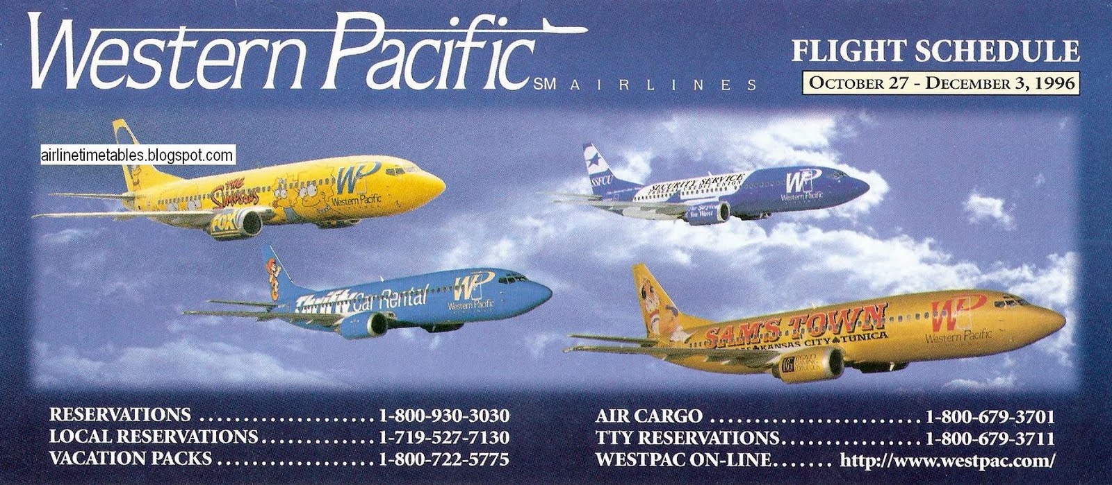 Airline Timetables Western Pacific Airlines October, 1996
