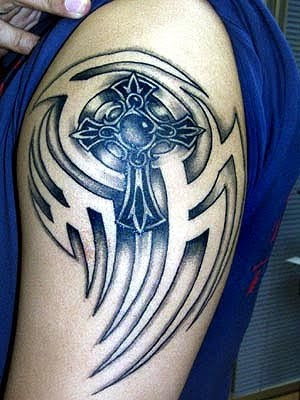 celtic arm tattoo. upper arm tattoo tribal cross