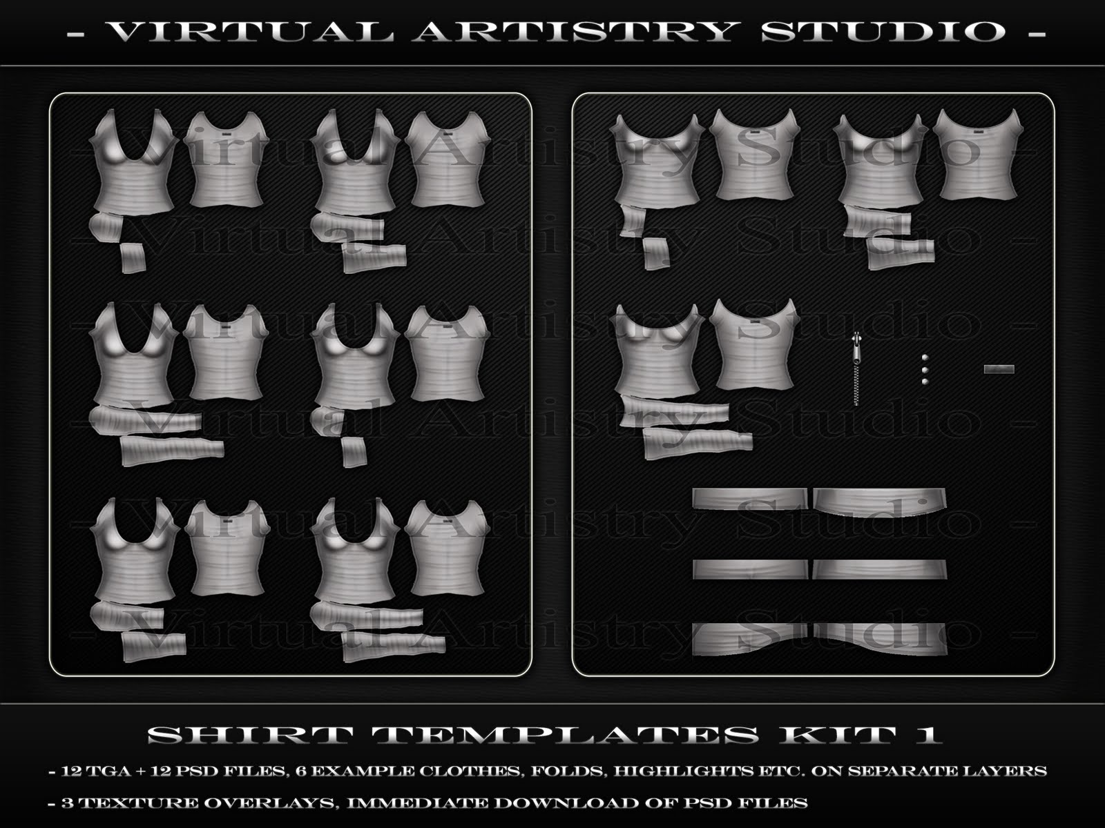 Virtual Artistry Studio Shirt Templates Kit 1 (PSD & TGA)