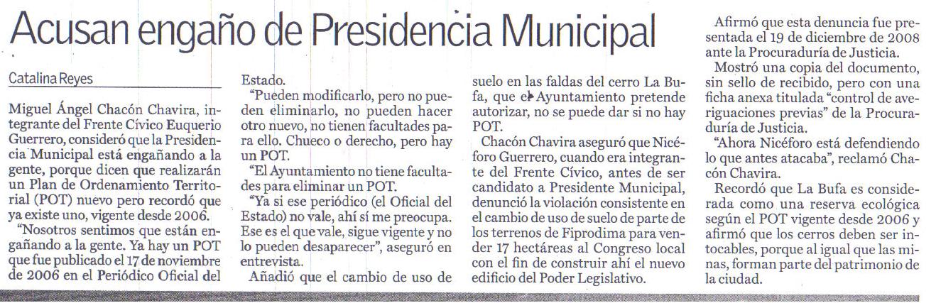 Engaña Presidencia Municipal de Guanajuato Niceforo Guerrero Reynoso