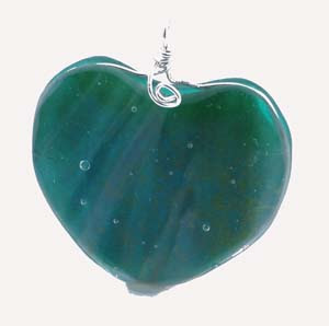 green fused glass wire wrapped heart