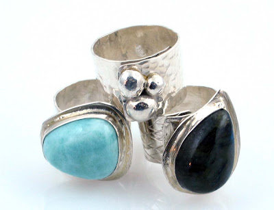 adjustable rings made with larimar,labradorite and sterling silver