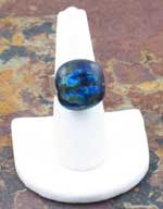 blue dichroic tile fused glass ring