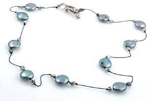 grey coin pearl silk necklace