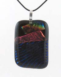 blue and gold dichroic fused glass pendant
