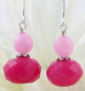 faceted pink jade sterling earrings