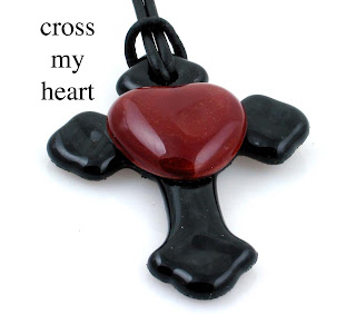 ruby red heart and black cross necklace