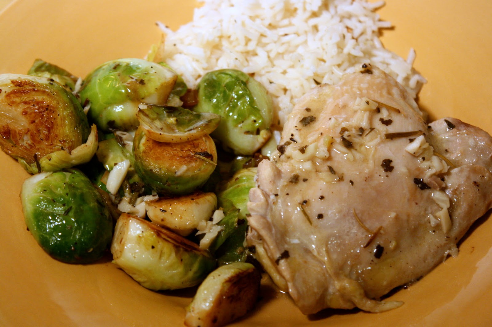 Braised Chicken Thighs in White Wine with Brussels Sprouts The