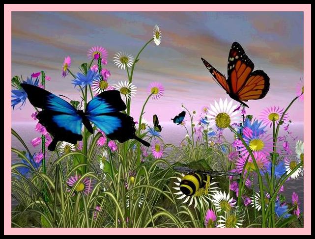   ✿⊱╮❀  !  LA PRIMAVERA HA VENIDO...!!  ❀  ✿⊱╮ - Página 2 Mariposas+entre+flores+de+colores