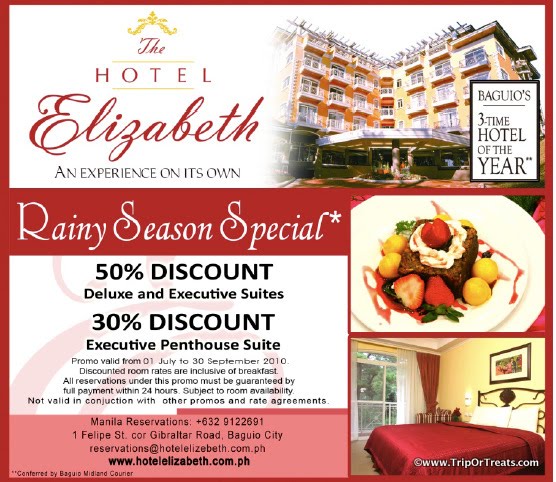 Trip Or Treats Rainy Season Specials At Hotel Elizabeth Baguio 50 Off On Conference Function Packages 30 The Executive Suite Rates Include Complimentary Breakfast Unlimited Wifi Access