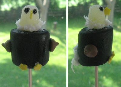 Front and side profiles of eagle marshmallow pop