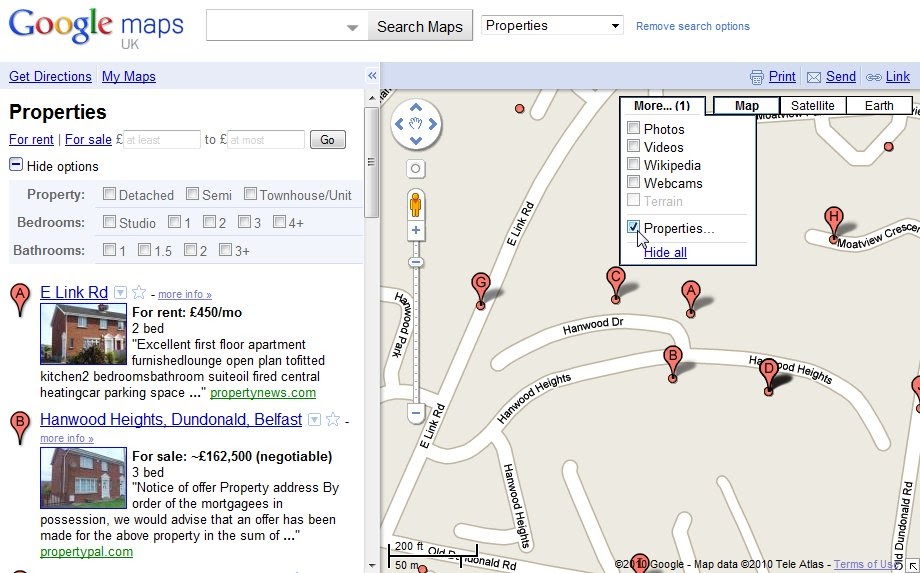 Alan in Belfast Google Maps now showing local properties for sale/to rent