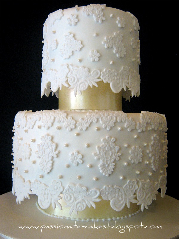 White sugar lace wedding cakespecially requested by Signature Wedding