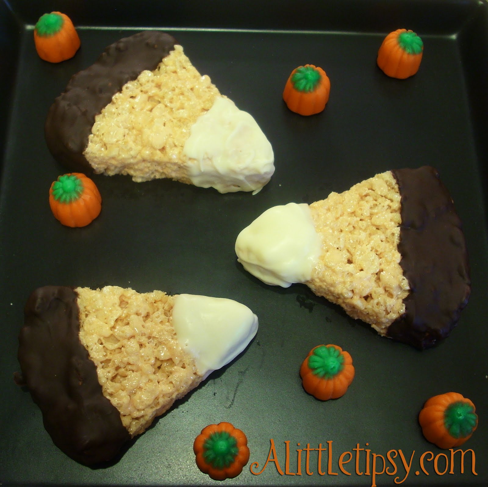 Chocolate Dipped Candy Corn Rice Krispie Treats A Little Tipsy
