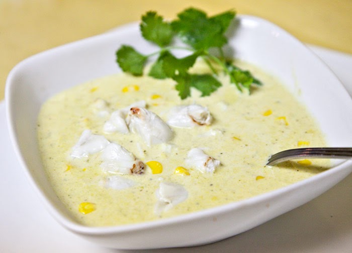 billieblog Creamy Corn Poblano Soup with Lump Crabmeat