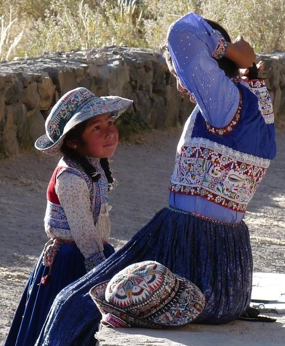 Mother and Daughter on Road to Colca Canyon