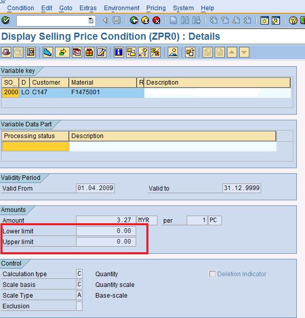 SAP Treasure Box Set upper limit and lower limit for condition table