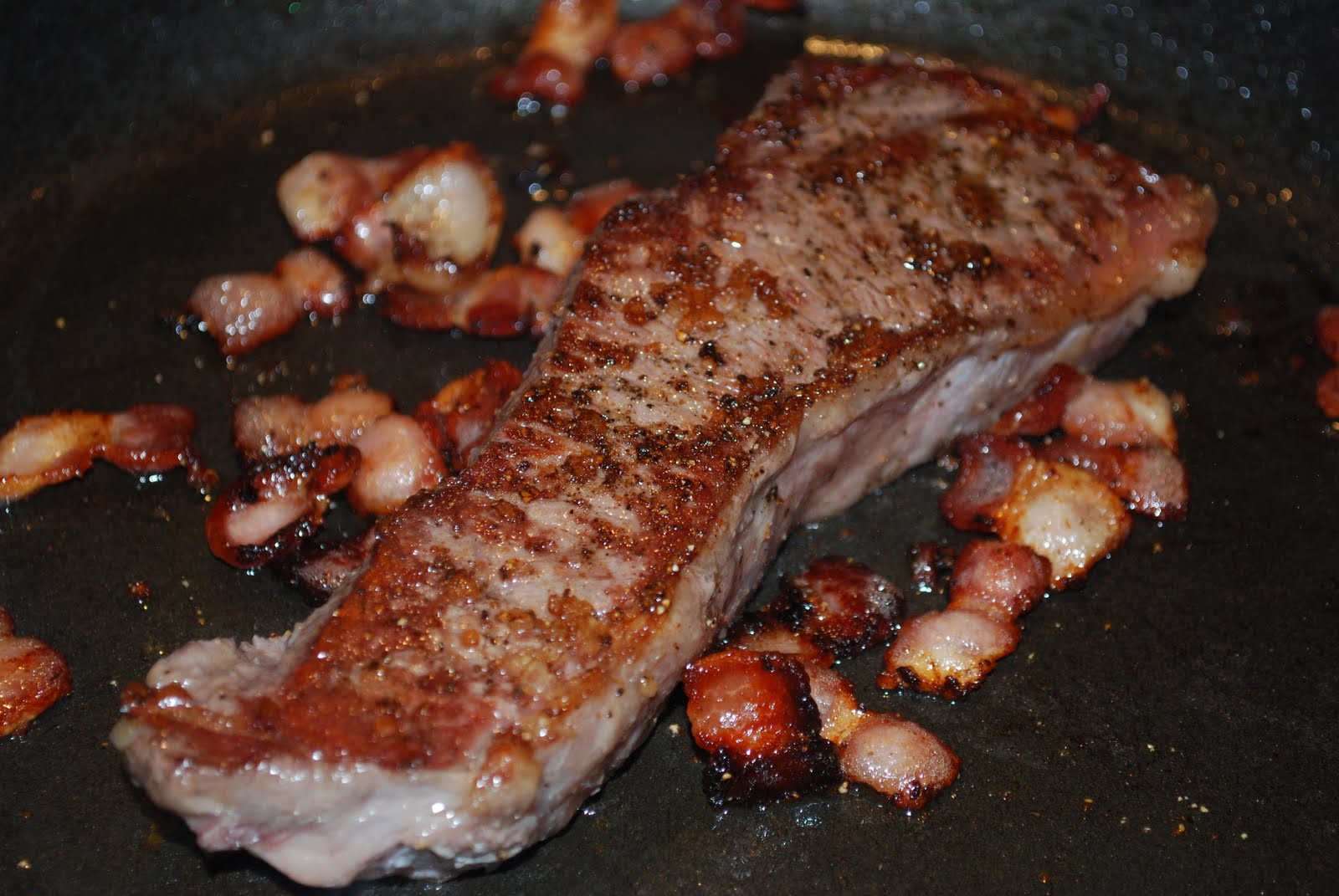 Jen's Gone Paleo Buffalo Strip Steak w/Veggies and Bacon