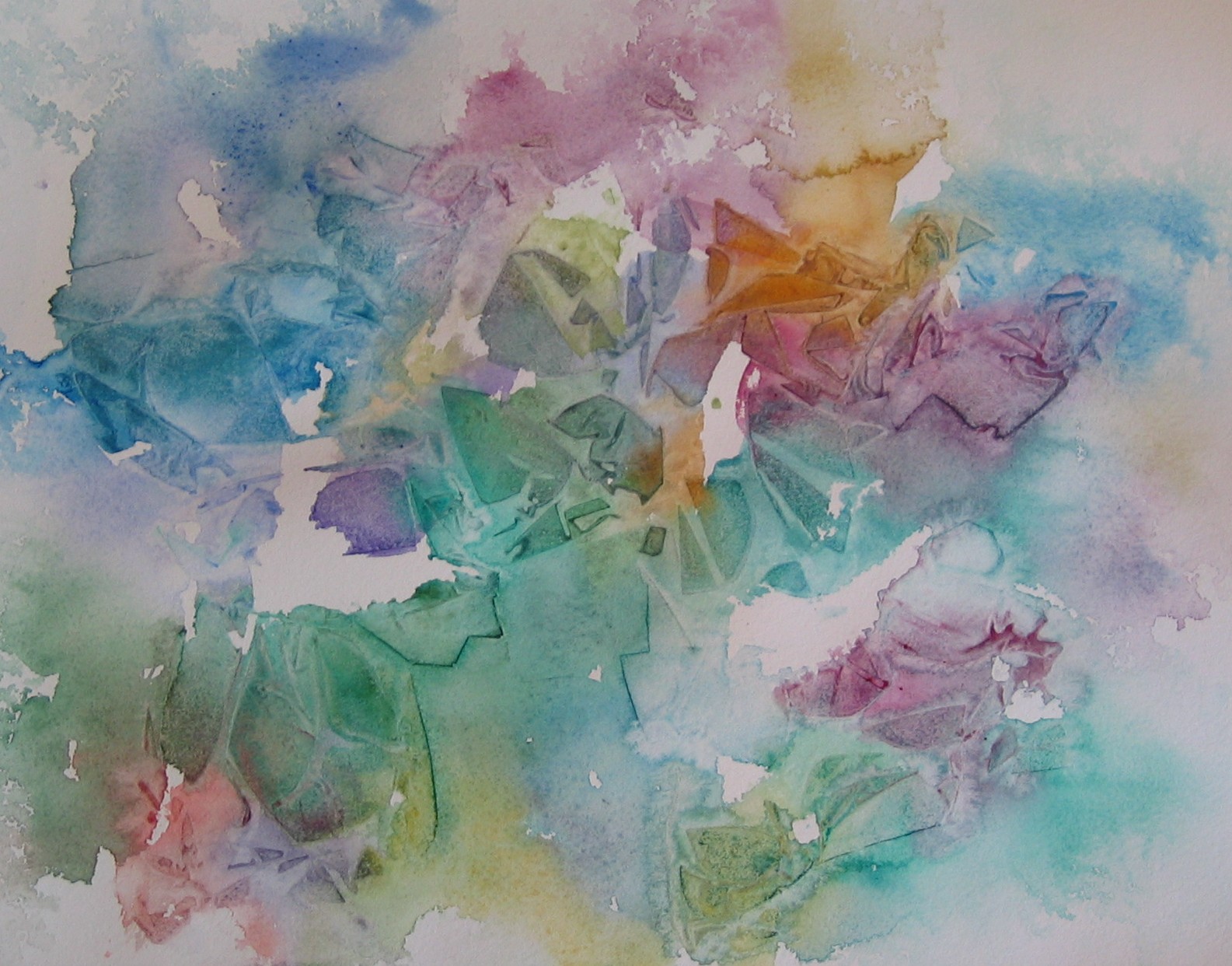 Daily Artwork by Carolyn Jean Thompson Watercolor and Saran Wrap!