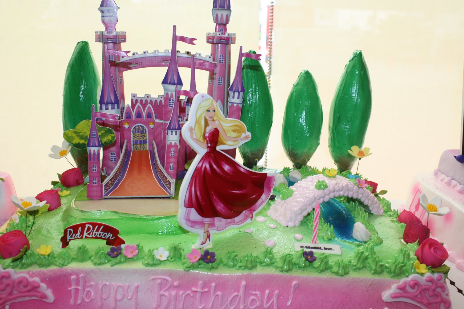 red ribbon barbie cake