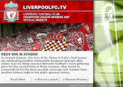 O site do Liverpool contou vantagem antes da hora...