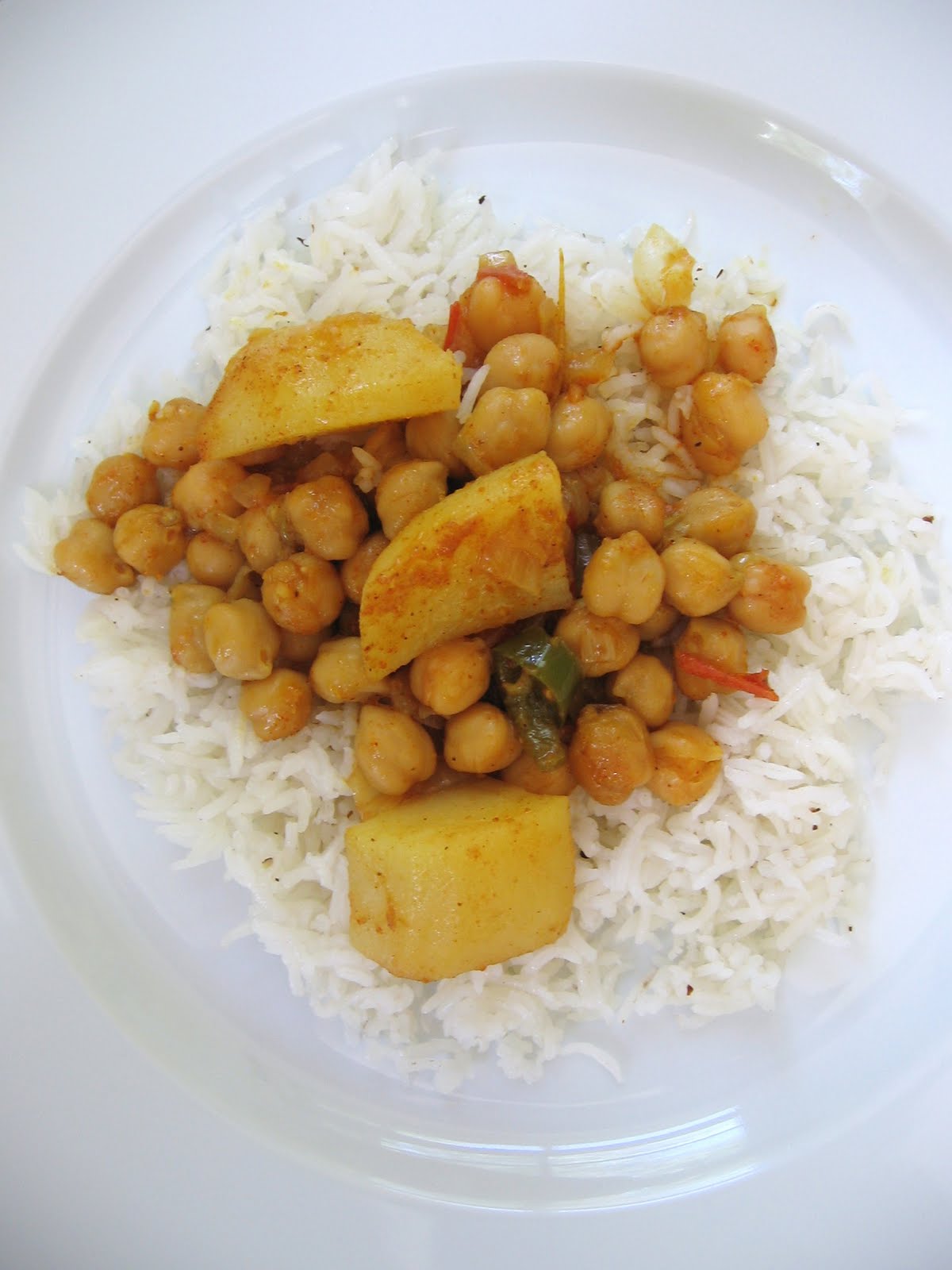 Foodwanderings Indian Potatoes and Chickpeas (Chana) over Basmati