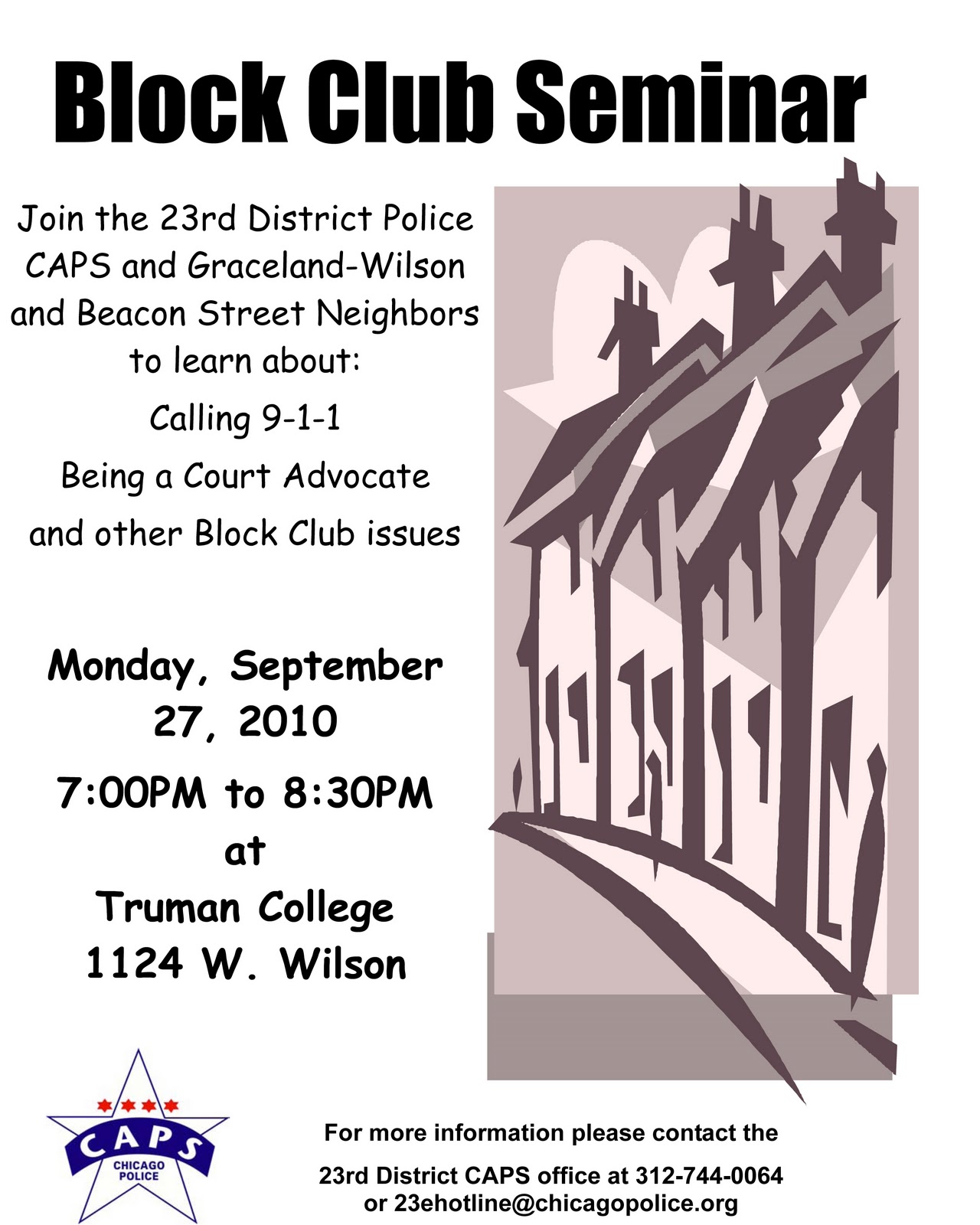 Uptown Update Block Club Meeting With CAPS Officers, Monday, September 27